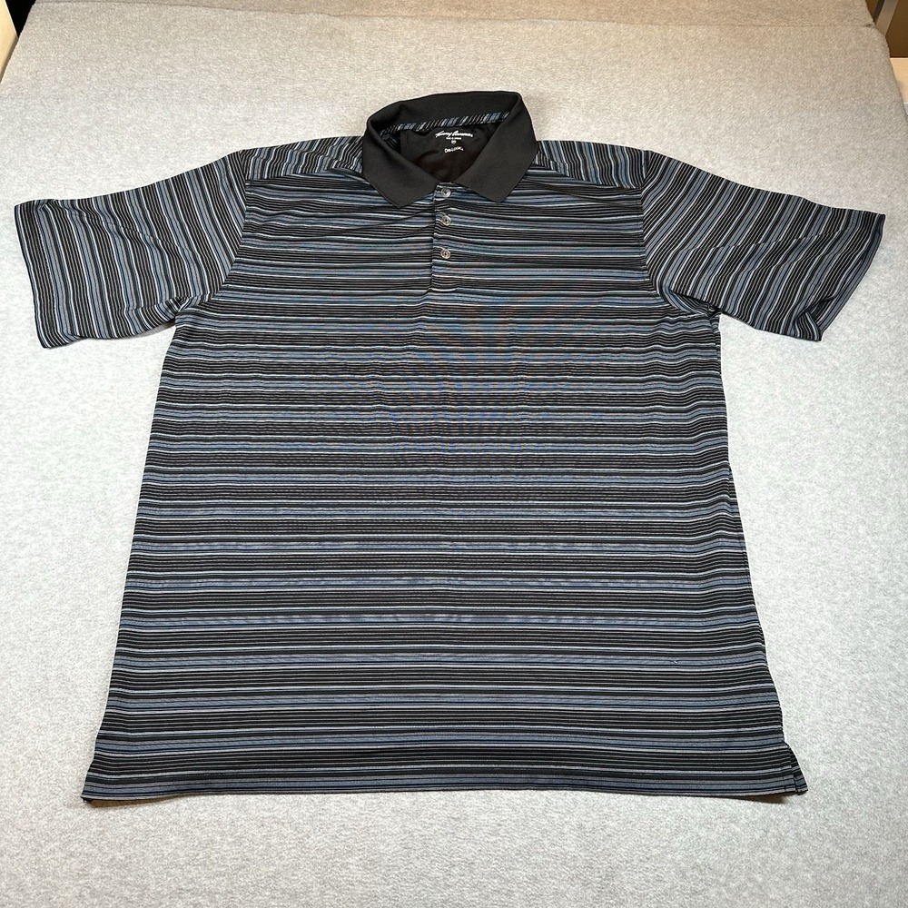 Tommy Armour Dri-Logic Polo Shirt Mens 2XL‎ Short Sleeve Black Blue Gray Stripe